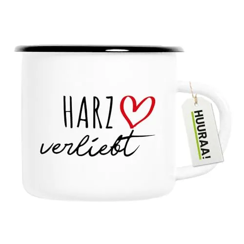 Huuraa Emaille Tasse Harz verliebt Geschenk 300ml Vintage Emaille Becher Harz Geschenkidee
