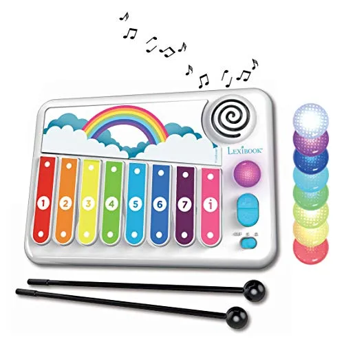 Lexibook, Xylofun, Elektronisches und pädagogisches Xylophon für Kinder, musikalisches Spielzeug, 8 Tasten, Lichtführung, 2 Schlägel enthalten, weiß/blau, K340