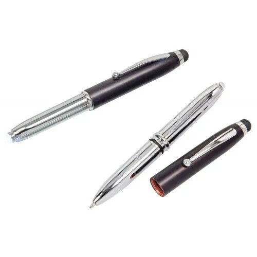 Touchpen Kugelschreiber / mit LED Licht und Touchscreenstift / silber-schwarz