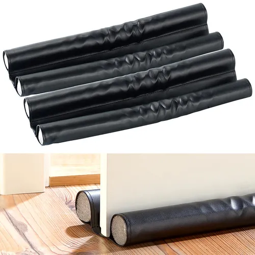 infactory 2er-Set Kunstleder-Zugluft-Stopper für Türen bis 60mm Dicke, schwarz