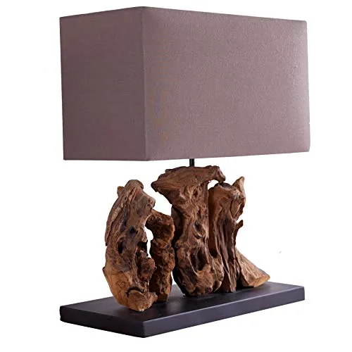 invicta INTERIOR Design Treibholzlampe ARAGON mit Leinenschirm braun Handarbeit Treibholz Tischleuchte Tischlampe Lampe