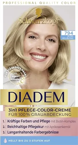 DIADEM Schwarzkopf 3in1 Pflege-Color-Creme 794 Ultra Hellblond, 1er Pack (1x 170ml), permanente Haarfarbe, Haarpflege-Formel für gesund aussehende Ergebnisse, 100% Grauabdeckung