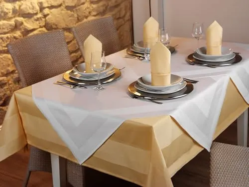 texpot Tischdecke 80 x 80 cm Gelb Atlaskante 100% Baumwolle Damast Tischtuch