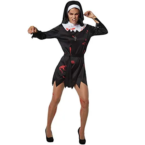 dressforfun 900439 - Damenkostüm gruselige Nonne, Einteiliges Gewand in Schwarz und Weiß (XL | Nr. 302258)
