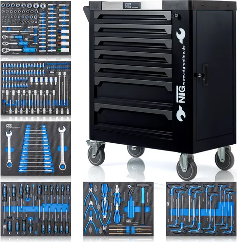 Werkstattwagen inkl. Werkzeug - Black Edition - 252 Teile + Seitenfach