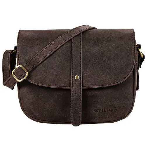STILORD 'Kira' Umhängetasche Frauen Leder Vintage kleine Handtasche zum Ausgehen klassische Abendtasche Partytasche Freizeittasche Echtleder, Farbe:muskat - braun