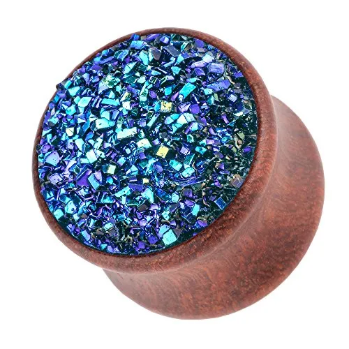 Piercingfaktor Ohr Plug Flesh Tunnel Piercing Ohrpiercing Holz Organic Braun mit Kristall Glitter 8mm Blau
