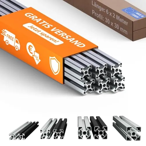 Tivendis Konstruktionsprofil 30x30 Nut 8, 6 Stück, 2 Meter, Aluminium eloxiert