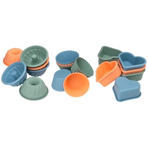 Lurch Flexi Starter Mini Cakes Backformen - 18er Set für Muffins, Herzen und Gugelhupf, Rot, Blau, Gelb