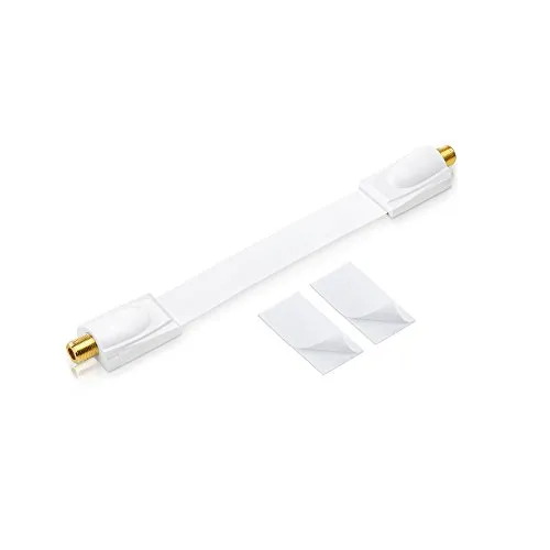 conecto CC50243 Premium Fensterdurchführung für SAT Kabel koaxial inkl. Klebepads (F-Kupplung auf F-Kupplung, vergoldet) inkl. Klebepads, weiß, 20 cm