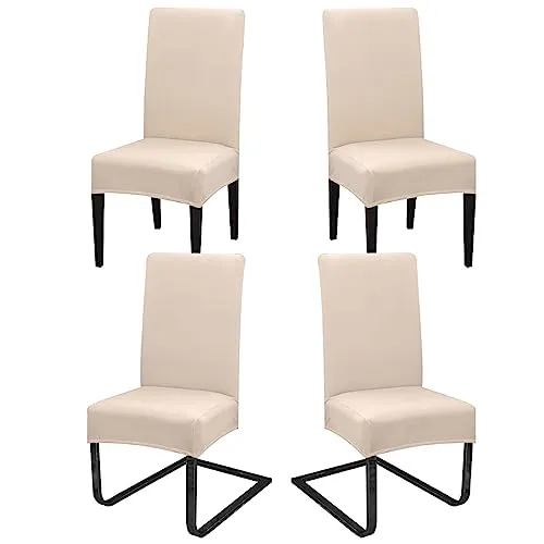 Hopelit Stuhlhussen 4er Set, Stuhlhussen Schwingstühle Abnehmbarer Waschbarer Spandex, Universale Stretch Stuhlbezug Hussen für Esszimmer, Hotel, Küche, Hochzeitsdeko, Beige