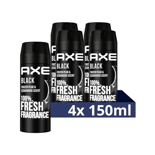 Axe Bodyspray Black Deo ohne Aluminium sorgt 48 Stunden lang für effektiven Schutz vor Körpergeruch 4x 150 ml