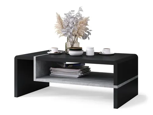 designimpex Couchtisch Folk 01 - Beistelltisch fürs Wohnzimmer mit großer Ablagefläche, elegantes Design in Schwarz matt/Beton, ideal kombinierbar mit verschiedenen Einrichtungsstilen.