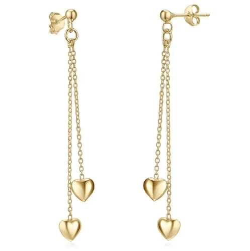 MATERIA Damen Herz Pendel Ohrringe - Elegante Hängeohrringe in Herzform aus 925 Sterlingsilber, gelbgold beschichtet. Ideal für besondere Anlässe wie Geburtstage oder Valentinstag, geliefert in edler Schmuckbox.