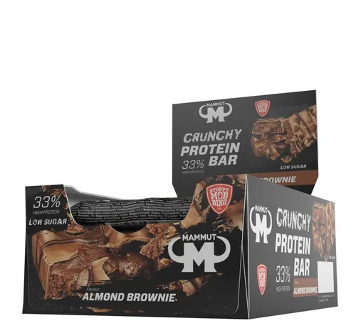 Mammut Nutrition Crunchy Protein Bar - Almond Brownie, 15 g Protein, 1,3 g Zucker - Proteinriegel mit 15 g Protein und nur 1,3 g Zucker, ideal als gesunder Snack für unterwegs oder nach dem Training, knusprig und lecker mit Schokoladenüberzug.
