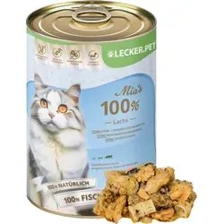 Lecker.Pet® Mia's 100 % Lachs Katzenfutter 24 x 400 - Katzenfutter aus 100% Lachs, reich an wertvollen Proteinen und Omega-3-Fettsäuren. Ideal für anspruchsvolle Katzen und gut verträglich für sensible Mägen.