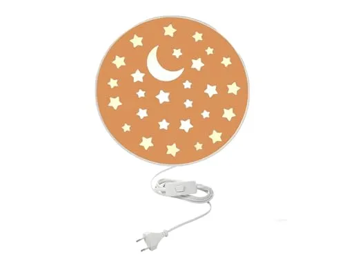Kinderzimmer Wandlampe Mond Sterne Pfirsichfarben, mit Schalter, Ø 25cm