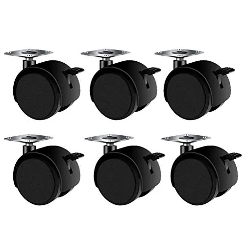 Möbelrollen mit zwei Rädern, Tiberham 40 mm 360° Drehbare Nylon-Radrollen mit Bremse, Nicht Abzeichnende Universal Lenkrolle mit Befestigungsplatte (6er-Pack)