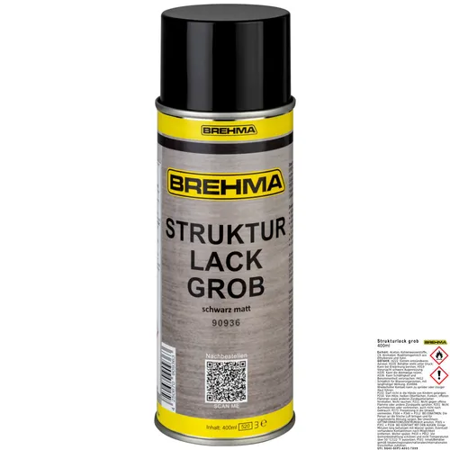 BREHMA Strukturlack grob Kunststoff lackierb. Kräusel Spray schwarz matt 400ml