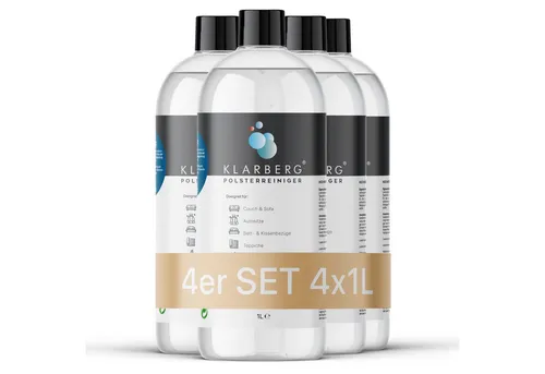 Klarberg Waschsauger Polsterreiniger Konzentrat - Spar-Set mit 4 Flaschen - Polsterreiniger für Sofa, Teppich und Autositze, stark gegen Flecken und Gerüche, schonend und schadstofffrei für Mensch und Material.