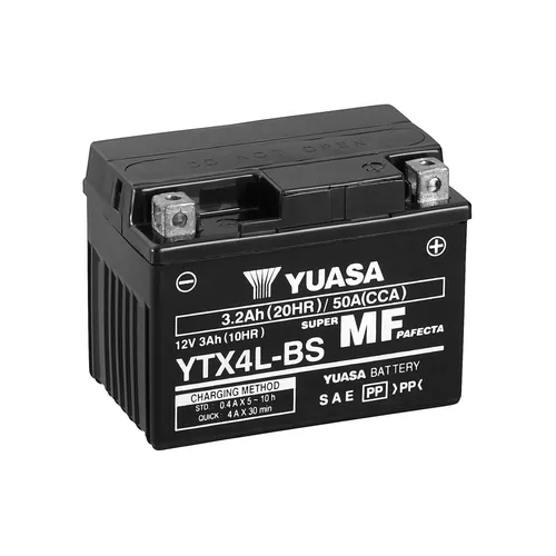 Yuasa YTX4L 12V Hochleistungs-AGM-Motorradbatterie - Motorradbatterie mit 50 CCA, ideal für Sportmotorräder und Nutzfahrzeuge. Liefert bis zu 30 % mehr Kaltstartstrom und ist auslaufsicher in jedem Winkel.