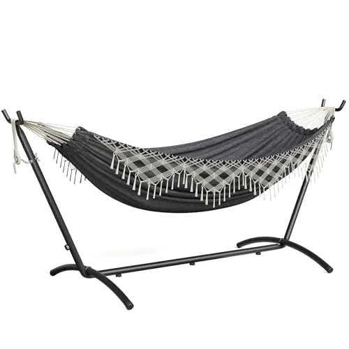 Mondeer Hängematte für 2 Personen mit verstellbarem Gestell - Bequeme Gartenhängematte aus atmungsaktiver Baumwolle mit stabilem Eisenrahmen. Ideal für entspannte Stunden im Freien, belastbar bis 200 kg. Perfekt für Paare!