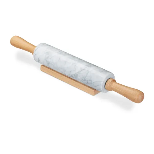 Nudelholz Teigroller mit Holzgriffen – 48 cm Marmor Backrolle - Teigroller aus hochwertigem Marmor, ideal für Plätzchen und andere Backwaren. Pflegeleicht und langlebig, sorgt für perfekte Ergebnisse in der Küche.