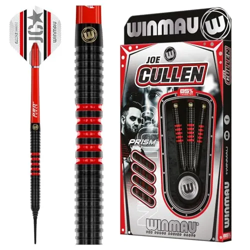WINMAU Darts - Joe Cullen 85% Pro-Series 18g Fass / 20g Volles Gewicht Weiche Spitze Professionelles Dart-Set mit Dart-Flüge und Dart-Schäften