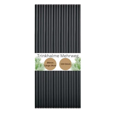 DeinPack 100 Mehrweg-Trinkhalme aus Kunststoff - Ø8mm Länge 240mm - Nachhaltig & Wiederverwendbar - Ideal für Cocktails & Drinks - schwarze Strohhalme in Premium PP-Qualität