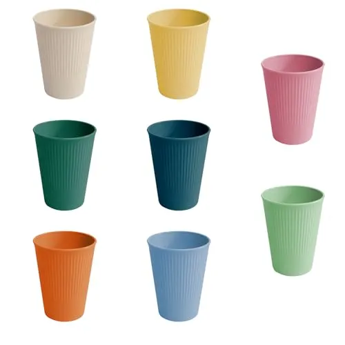 GFUEIGJ 8 Stück Farben Becher Plastik Becher Set Trinkbecher Kaffeetassen Kunststoff Bechers Kinder Trinkbecher Mehrwegbecher für Kaffee Tee Milch Picknicks(8 Farben)