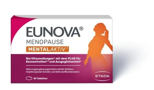 EUNOVA MENOPAUSE MentalAktiv Wechseljahre Komplex bei Hitzewallungen, 30 St | Hormonfrei, Vegan, Rotklee- & Hopfenextrakt bei Hitzewallungen, B-Vitamine für Energie & Fokus in den Wechseljahren
