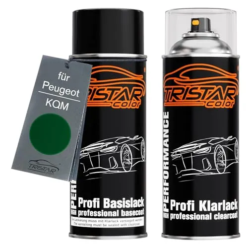 TRISTARcolor Autolack Spraydosen Set für Peugeot KQM Vert Intensive Nacre/Cypress Green Metallic Basislack Klarlack Sprühdose 400ml