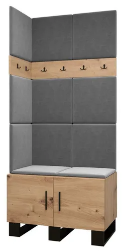 ABIKS MÖBEL Garderoben-Set ARTIN 11 – Modernes Design mit gepolsterten Paneelen - Stylisches Garderoben-Set im industriellen Design mit funktionalen Regalen und Kleiderbügeln. Die gepolsterten Paneele bieten zusätzlichen Schutz und eine schallabsorbierende Funktion für Ihr Zuhause.
