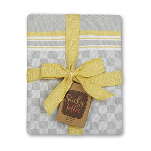 Sticky Toffee Woven 100% Baumwolle Küche Geschirrtücher | 5er Set | 45 x 70 cm | Senf | Saugfähige Restaurant Bar Glas Küchentücher