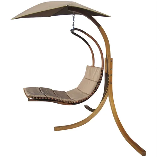 DESIGN Hängesesselgestell NAVASSA aus Holz mit Hängeliege und Dach - Hängeliegen mit Sonnenschutz, aus stabilem Holz in elegantem Braun – perfekt für entspannte Stunden im Garten oder auf der Terrasse.