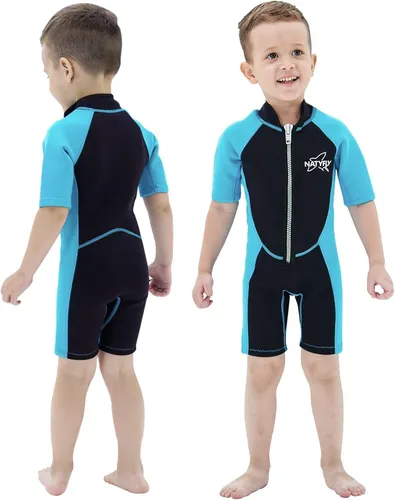 NATYFLY Neoprenanzug 6 Jahre Shorty 2.5mm Kinder Neopren Thermal Badeanzug Blau