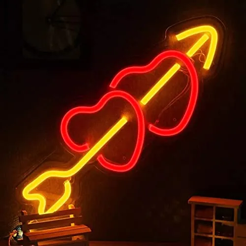 Rote Herzen mit Pfeil Neonlicht LED Neon Schild USB Licht Lampe Reklame Bar Party Wand Dekoration Weihnachten Nachtlicht Gaming Setup Streamer Hintergrund Beleuchtung dekorative Wandleuchte Liebe