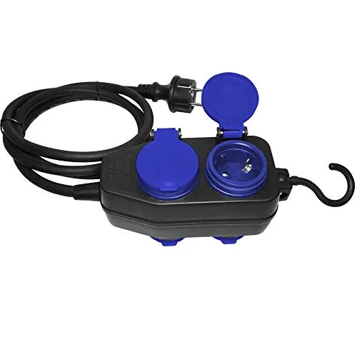 ORNO OR-AE-13160(GS) Mehrfachsteckdose Außen 4-fach mit Haken - Steckdosen & Zubehör, wasserdicht und staubdicht, ideal für Außen- und Werkstattgebrauch mit 10m Kabel für maximale Flexibilität.