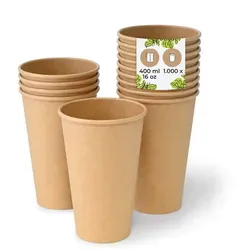 BIOZOYG 1000 Stück Einwegbecher 400 ml / 16 oz Pappbecher, Kaffeebecher, ungebleicht, ökologisch, kompostierbar, umweltschonend für Coffee to Go