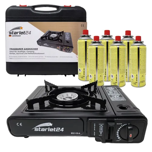 Kompakter Outdoor Gas-Camping-Kocher mit 6 Gaskartuschen