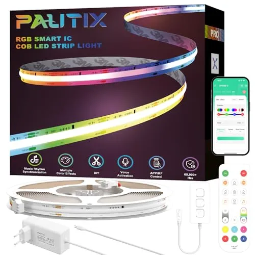 PAUTIX RGB Smart IC COB LED Streifen Kit 10M,24V Farbe wechselnde Adressierbare LED Band,Flexible Licht mit wifi Kontroller und Netzteil Arbeite mit Alexa/Google Assistant für DIY Beleuchtung Projekte
