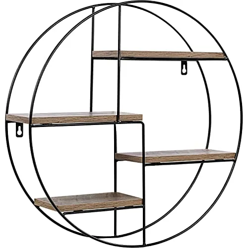 STILISTA Design Wandregal, 4 Ebenen, Farb- & Modellwahl, Rund Holz Dunkel