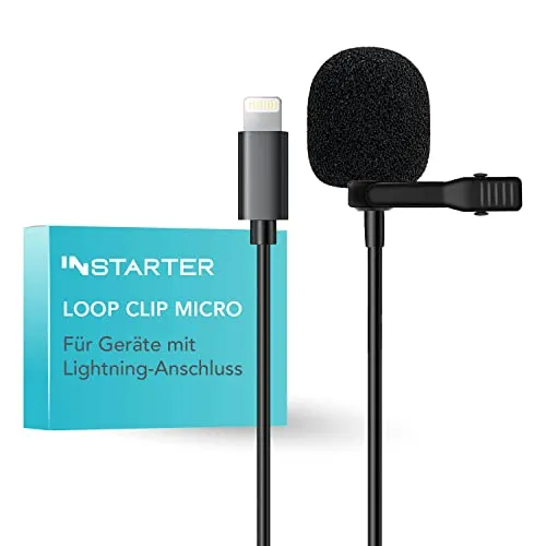 Instarter Lavalier Loop Clip Ansteckmikrofon - 360 Grad Klangaufnahme - mit Lightninganschluss, 6 m Kabel, Windschutz, Tasche, Klemme - klarer Sound - für Kamera, Smartphone, Tablet, PC