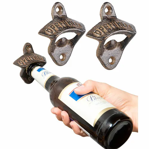 2er-Set Gusseisen-Flaschenöffner zur Wandmontage, je 70 x 81 mm, 101 g