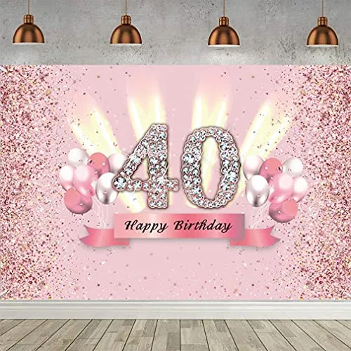 40. Geburtstag Deko für Frauen, 40 Geburtstagsdeko Banner, 40. Geburtstagsfeier Poster Diamantelement Foto Hintergrund, 40 Geburtstag Party Kuchen/Tabelle/Mauer/Garten Dekoration Plakat