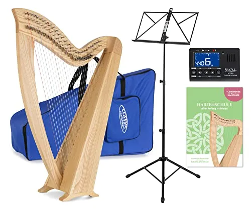 Classic Cantabile H-29 AW Keltische Harfe 29 Saiten Set - Keltische Harfe mit 29 Saiten, ideal für Einsteiger und Profis, inklusive Tasche, Metro-Tuner und Harfenschule – perfektes Set für musikalische Entfaltung!