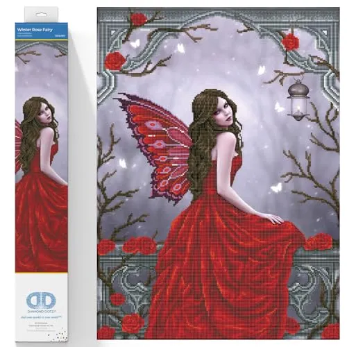 Diamond Dotz DD12-050 Winter Rose Fairy, ca. 52 x 68 cm groß, Diamond Painting, Malen mit Diamanten, funkelndes Bild zum Selbstgestalten, für Kinder und Erwachsene