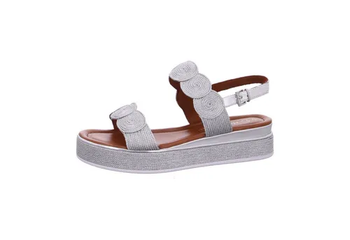 Marco Tozzi Damenschuhe Sandalette Silber, Größe 41 EU - Wanderschuhe mit stilvollem Metallic-Look, ideal für Alltag und Freizeit. Der Keilabsatz sorgt für Stabilität und Komfort, perfekt für stilsichere Frauen.
