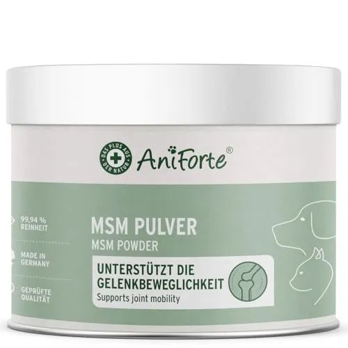 AniForte MSM Pulver für Hunde & Katzen 300 g – Hochreines Methylsulfonylmethan, Hochdosiert mit Reinheitsgrad 99,94%, organischer Schwefel für Tiere als Gelenkpulver, höchste Qualität