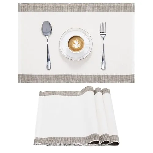 JEMIDI 4er Set Tischset gerippt - 4 Tischsets aus Baumwolle - 4X Boho Platzdeckchen Platzset aus Stoff - Tisch Sets Platzsets Placemats - Naturfarben